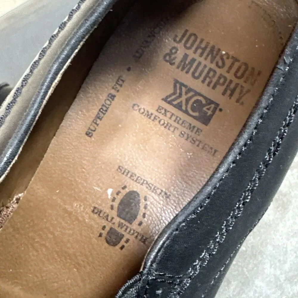 Johnston & Murphy Sheepskin Lined Penny Loafers 10.5 M Black Dual Width Shoes